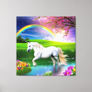 Toile Unicorn Arc-en-ciel Fleurs de paysage Un