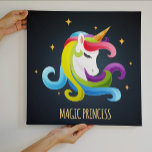 Toile Unicorn Magic Princesse colorée<br><div class="desc">Ce design présente une superbe licorne aux couleurs vives avec corne dorée avec un arrière - plan d'étoiles et typographie moderne "Princesse magique" écrite en or. Un cadeau étonnant pour elle. Voir les autres produits fabuleux dans ce design dans notre magasin.</div>