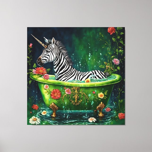 Toile Unicorn Zebra dans une baignoire (Recto)