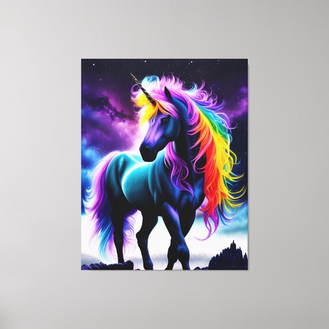 Toile Unicorne foncée avec Mane arc-en-ciel (Recto)