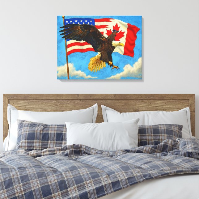 Toile Unité - Drapeau du Canada, Drapeau américain et Ai (Insitu(Chambre))