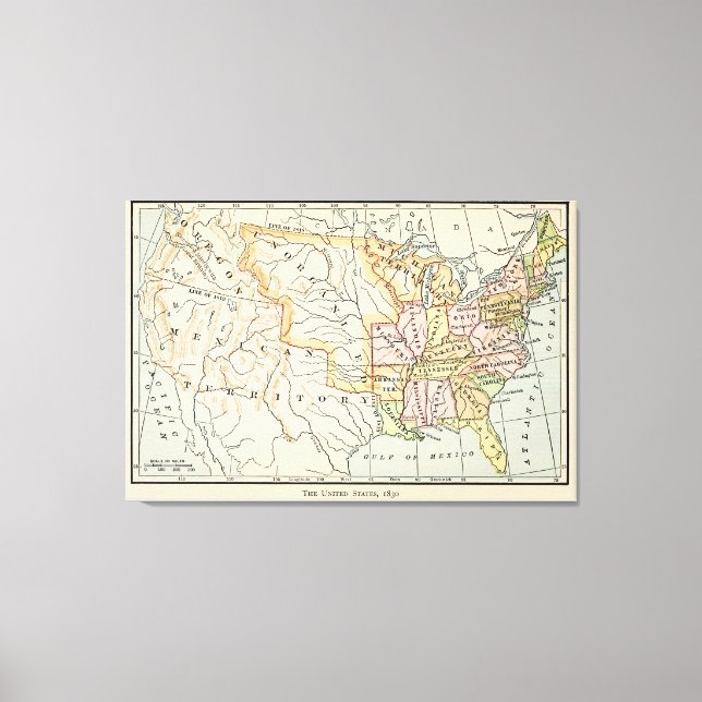 Toile United States 1830 Historical Map Illustration (Recto)