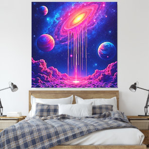 Toile Univers en néon : étoiles ruisselantes de lumière