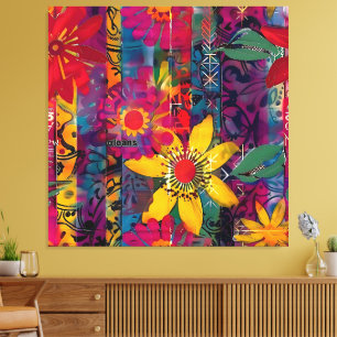 Toile Urban Bloom – Explosion de fleurs de graffiti vive
