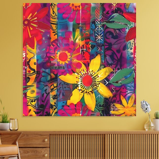 Toile Urban Bloom – Explosion de fleurs de graffiti vive (Insitu(Salon))