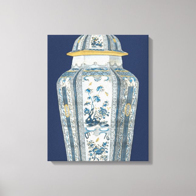 Toile Urne asiatique décorative en bleu et blanc (Recto)