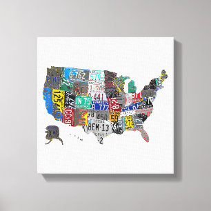Toile US American United States Map Flag License Plate A