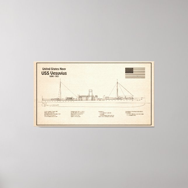 Toile USS Vesuvius - Plan directeur des navires SD (Recto)