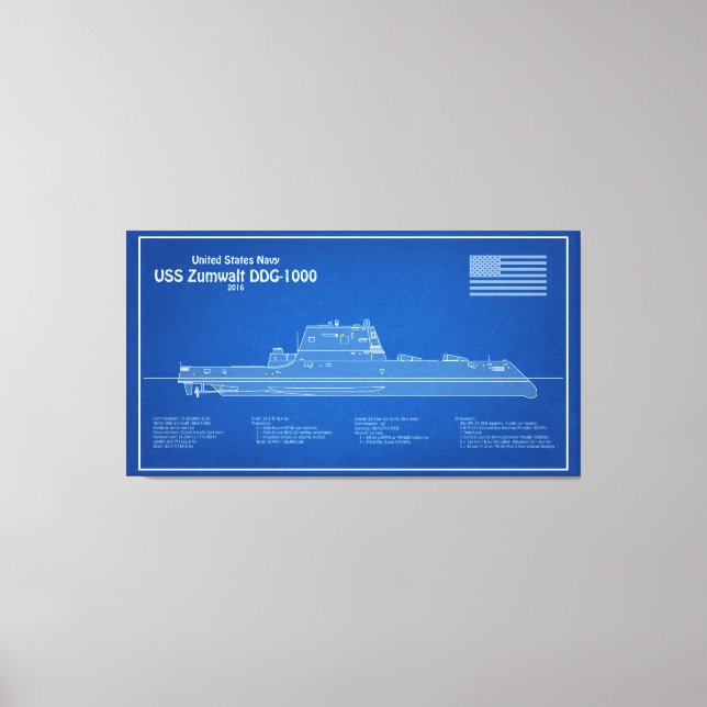 Toile USS Zumwalt - Plan directeur des navires ABD (Recto)