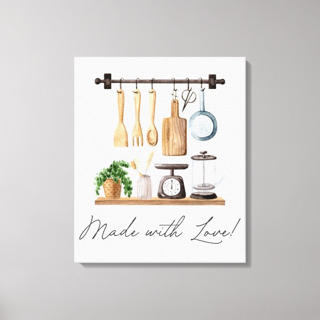 Toile Ustensiles de cuisine à l'aquarelle Citation de cu (Recto)