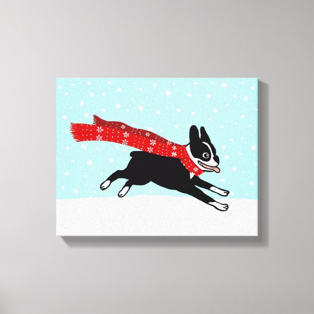 Toile Vacances d'hiver Boston Terrier portant l'Écharpe  (Recto)