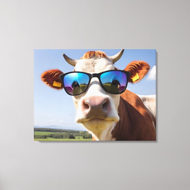 Toile Vache avec des lunettes de soleil (Recto)