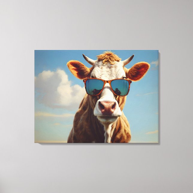 Toile Vache avec lunettes de soleil (Recto)