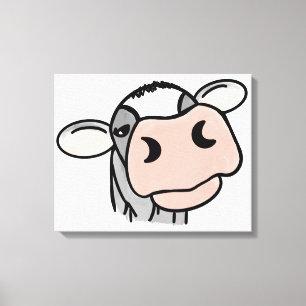 Toile vache de dessin animé noir blanc rose baiser gris 