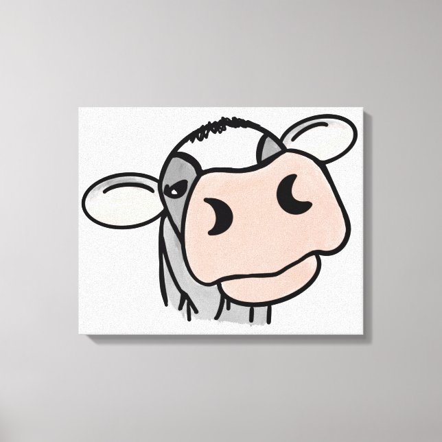 Toile vache de dessin animé noir blanc rose baiser gris  (Recto)