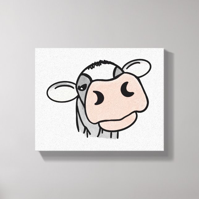 Toile vache de dessin animé noir blanc rose baiser gris  (Recto)