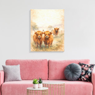 Toile Vache des Highlands - Animaux à l'aquarelle