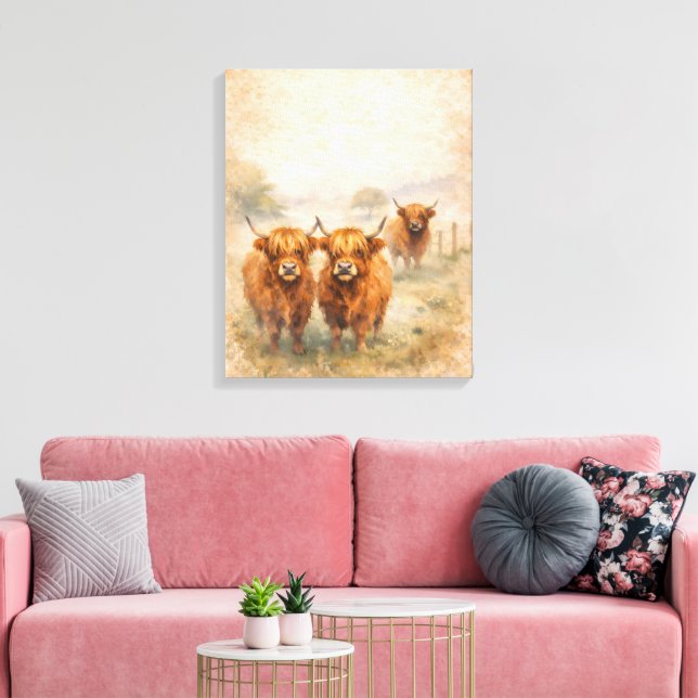 Toile Vache des Highlands - Animaux à l'aquarelle (Insitu(Salon))