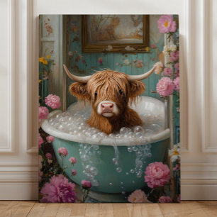 Toile Vache des Highlands dans l'art de la baignoire flo