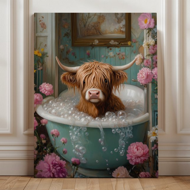 Toile Vache des Highlands dans l'art de la baignoire flo (Créateur téléchargé)