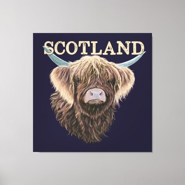 Toile Vache écossaise Highland avec Slogan écossais (Recto)