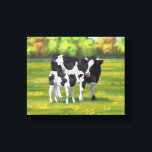 Toile Vache Holstein et veau mignon en pâturage d'été<br><div class="desc">Vache Holstein et veau mignon en pâturage d'été</div>