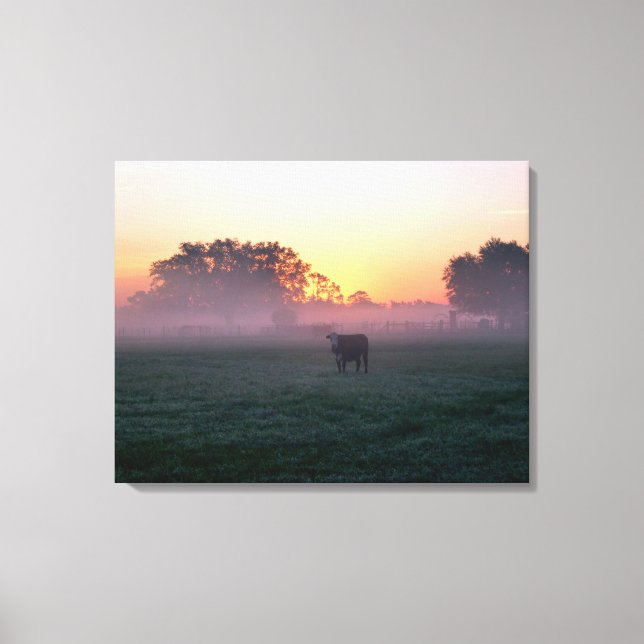 Toile Vache rurale dans la baie de Sunrise Mist 3 pannea (Recto)