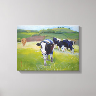 Toile Vaches à frison du Holstein et peinture de paysage