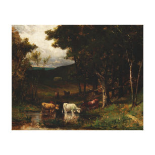 Toile Vaches dans le ruisseau près des arbres - Edward B