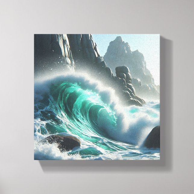 Toile Vague de turquoise majestueuse s'écrasant contre u (Recto)