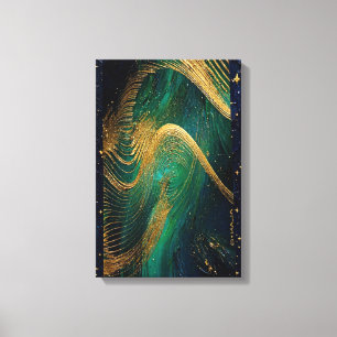 Toile Vague dorée - Nuit émeraude, Impasto ultra épais