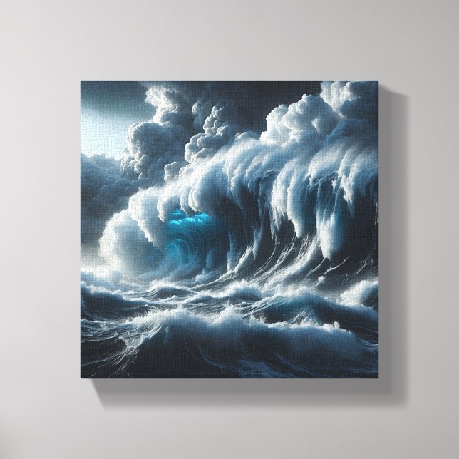 Toile Vague océanique bleu foncé majestueuse - Tempête d (Recto)