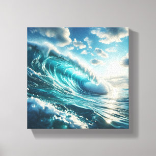 Toile Vague Turquoise Majestueuse se Courbant sous un Ci