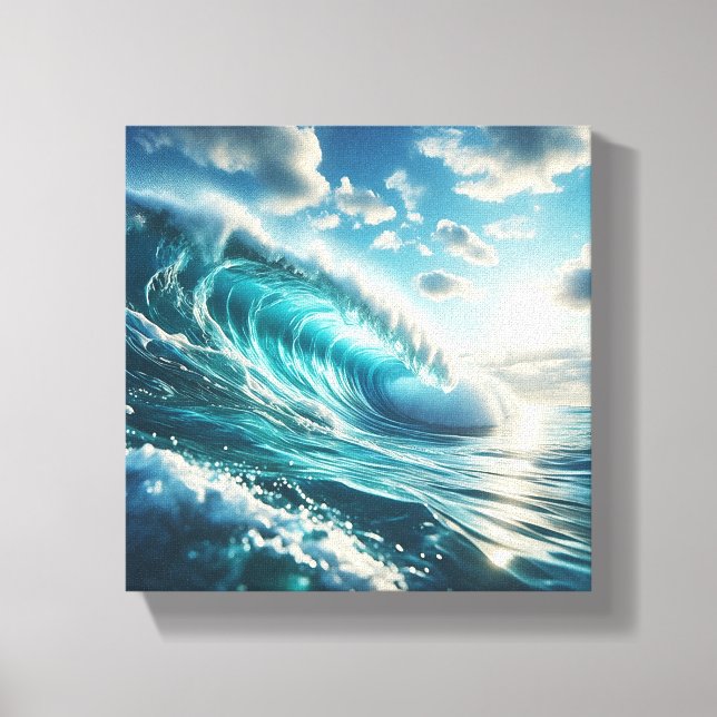 Toile Vague Turquoise Majestueuse se Courbant sous un Ci (Recto)