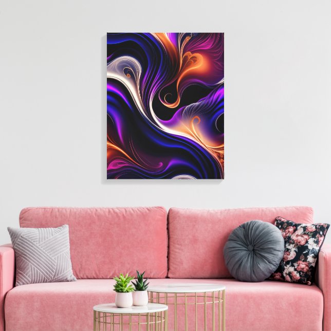 Toile Vagues Ardentes - Abstrait Violet, Orange, Or Gras (Insitu(Salon))