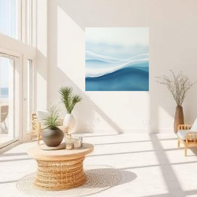 Toile Vagues bleues calmes sereines abstraites modernes (Modern Abstract Calm serene blue waves beach landscape)