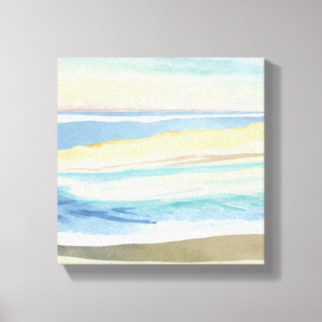 Toile Vagues de bleu | Aquarelle de la plage du bord de  (Recto)