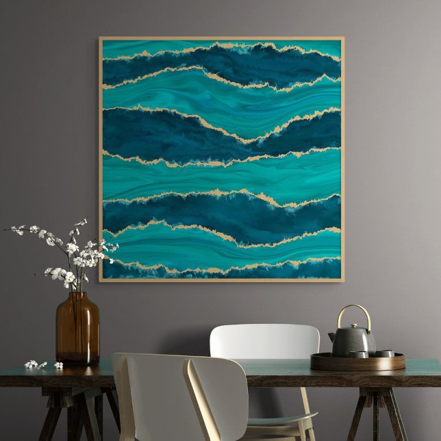 Toile Vagues de l'agate sarcelle – Marbre abstrait avec  (Teal Agate Waves – Abstract Marble with Gold)