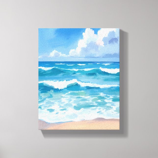 Toile Vagues de l'océan bleu | Aquarelle de mer de plage (Recto)