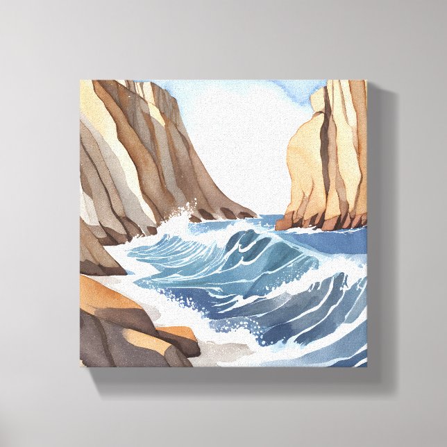 Toile Vagues de l'océan se brisant | Aquarelle de plage  (Recto)