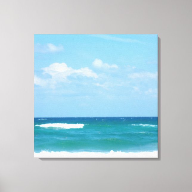 Toile Vagues de l'océan sous un ciel bleu avec horizon b (Recto)