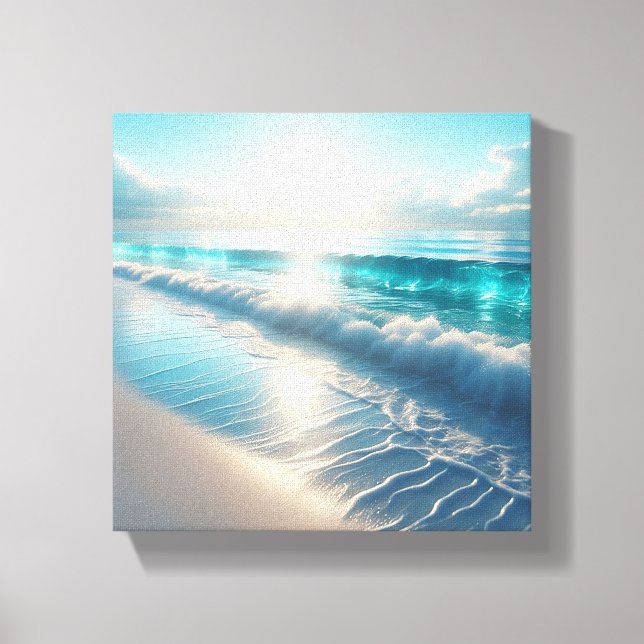 Toile Vagues d'océan turquoise radieuses avec soleil sci (Recto)