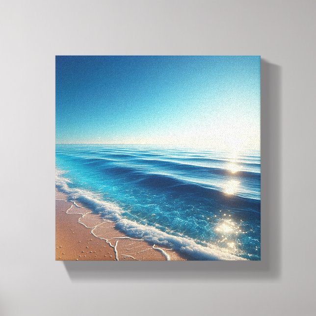Toile Vagues d'océan turquoise vibrant avec du sable dor (Recto)