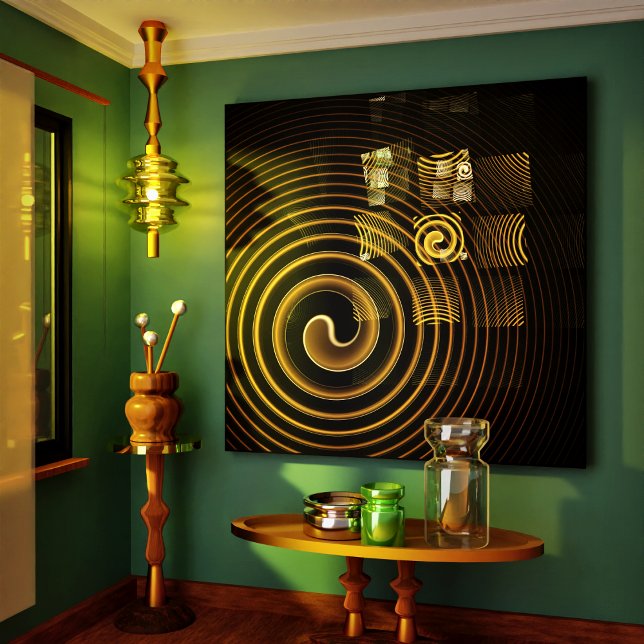 Toile Vagues dorées hypnotiques Art abstrait moderne (Hypnosis Abstract Art Wrapped Canvas Print)