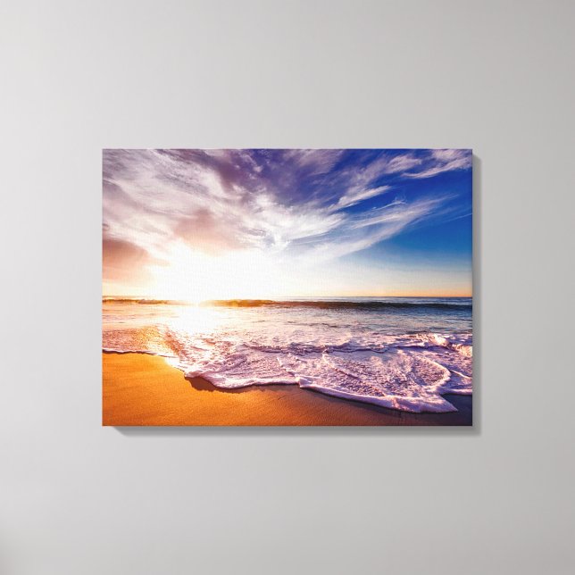 Toile Vagues magnifiques sur une plage de sable et couch (Recto)