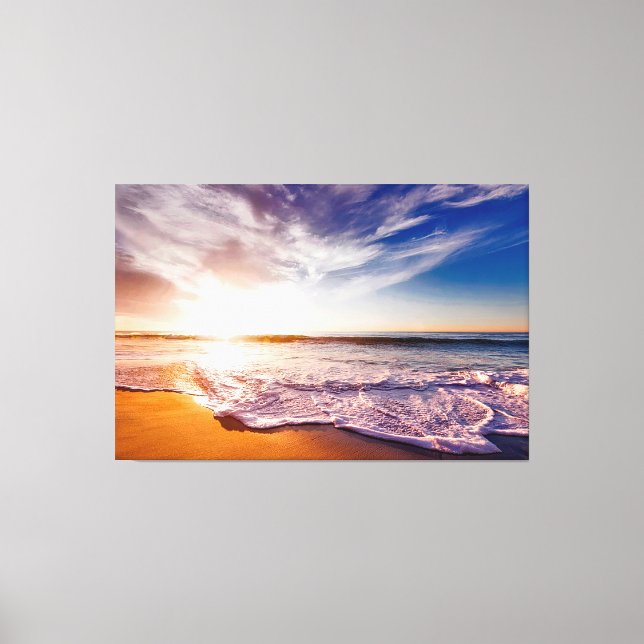 Toile Vagues magnifiques sur une plage de sable et couch (Recto)