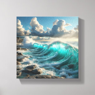 Toile Vagues majestueuses de l'océan turquoise se fracas