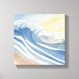 Toile Vagues océaniques   Aquarelle bleue
