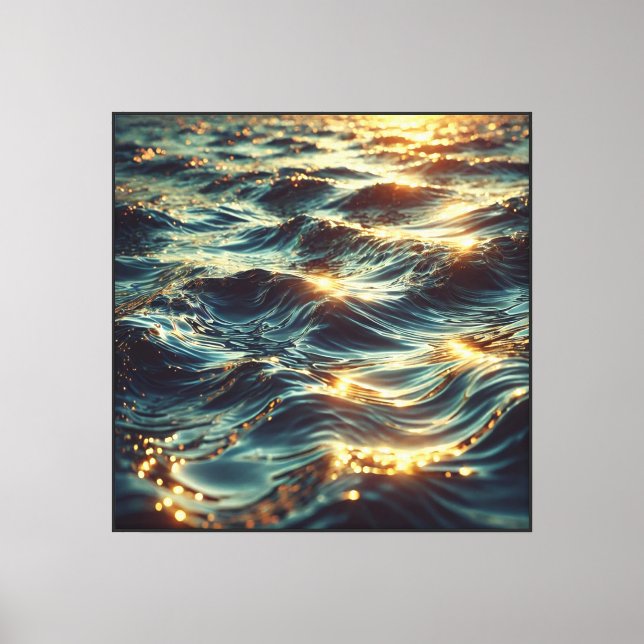 Toile Vagues océaniques avec reflets de lumière dorée du (Recto)