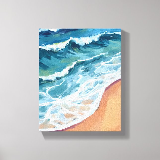 Toile Vagues océaniques bleu aquarelle côtier (Recto)